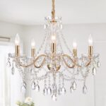 AMZASA Crystal Gold Chandelier, Glass Crystal Hanging Pendant Lighting, 5 Light ... - Image 2