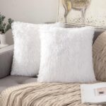 ANRODUO Pack of 2 White Throw Pillow Covers Luxury Fluffy Pillows Faux Fur Decor... - Image 2