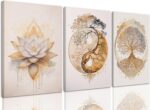 AOYUSMO 3 Piece 3 Piece Tree of Life Wall Art Zen Wall Decor Yoga Room Canvas Ar... - Image 2