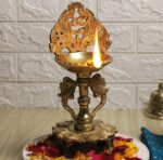 ARTVARKO Brass Double Peacock Designer Diya Showpiece Oil Lamp Deepak with Wick ... - Image 2