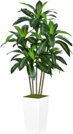 ASTIDY Artificial Dracaena Tree 5FT - Faux Tree with White Tall Planter - Fake T... - Image 2