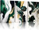 AUUAUU 3 Pcs Green Black Gold Abstract Wall Art Modern Marble Fluid Art Canvas P... - Image 2