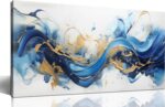 AUUZAIUA Abstract Canvas Wall Art for Living Room Blue and Gold Fluid Wave Pictu... - Image 2