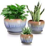 AVLA 3 Pack Ceramic Plant Pots, Gardening Drip Glazed Planters, Decorative Flowe... - Image 2