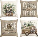 AVOIN colorlife Bless Our Home Farmhouse Eucalyptus Leaves Throw Pillow Covers, ... - Image 2
