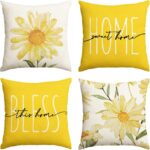 AVOIN colorlife Home Sweet Home Spring Summer Flowers Yellow Throw Pillow Covers... - Image 2