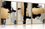 Abstract Black Gold Framed Canvas Wall Art Set,Modern Minimalist Black White Wal... - Image 2