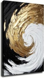 Abstract Black White Gold Canvas Wall Art Framed, Luxury Modern Wall Decor for L... - Image 2