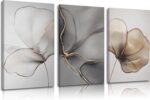 Abstract Floral Canvas Wall Art - Minimalist Gold Line Petal Picture Wall Decor ... - Image 2