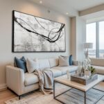 Abstract Framed Wall Art for Living Room White Pictures Canvas Black Arts Wall D... - Image 2