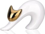 Abstract Stretching Cat Statue for Modern Home Decor, 4.75'' White and Gold Mini... - Image 2