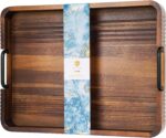 Acacia Wood Serving Tray with Metal Handles, 17x13in, Decorative Coffee Table Tr... - Image 2