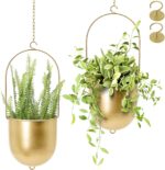 AceList Boho Hanging Planter, Set of 2 Gold Metal Plant Hanger with Hooks and Ch... - Image 2
