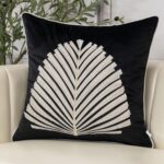 Aeckself Black White Leaves Velvet Throw Pillow Cover 20 x 20 Inch, Embroidery S... - Image 2