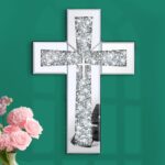 Aeveco Cross Wall Decor, Silver Mirrored Cross for Living Room, Crystal Crush Di... - Image 2