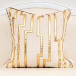 Alerfa Gold Leather Striped White Throw Pillow Cover 18x18 Inch, Geometric Luxur... - Image 2