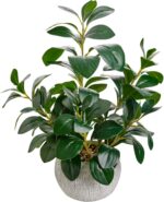 AlphaAcc 17.8 Inch Artificial Ficus Plant Potted Faux Greenery in Gray Round Ver... - Image 2