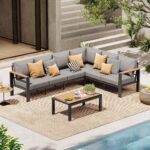 Aluminum Outdoor Patio Furniture Set 6 Seats, Outdoor Sectional Corner Sofa with... - Image 2