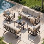 Aluminum Patio Furniture Set, 5 Piece Outdoor Metal Furniture Set w/Rocking Swiv... - Image 2