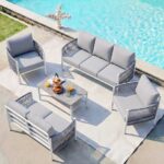 Aluminum Patio Furniture Set, 7 Seats Modern Outdoor Sectional Furniture with PE... - Image 2