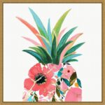 Amanti Art Framed Canvas Wall Art 16x16 Pina Colada (Floral Pineapple) by Eva Wa... - Image 2