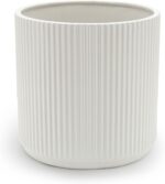 Amazon Basics Fluted Ceramic Round Planter with Drainage Hole, 8-inch, White, In... - Image 2