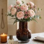 Amber Vase – Brown Glass, Modern Clear Glass Vase with Wide Mouth for Flowers, D... - Image 2