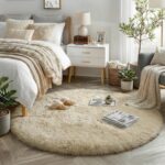 Amdrebio Beige Round Area Rug 4Ft for Bedroom, Boho Fluffy Plush Shag Furry Circ... - Image 2