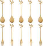 AnSaw 10-Pc Gold Mini Spoons & Forks Set, 4.7" - Stainless Steel, Leaf Handle, I... - Image 2