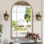 Arched Gold Antique Window Mirror, 24" x 40" Champagne Bronze Mirrors with Beade... - Image 2