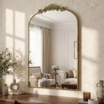 Arched Wall Mirror, 24" x 36" Vintage Carved Bathroom Mirror with Antique Bronze... - Image 2
