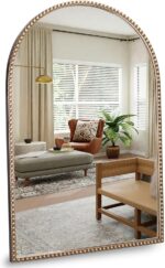 Arched Wall Mirror 24" x 36",Antique Gold Metal Beaded Frame, Decorative Accent ... - Image 2