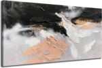 Ardemy Textured Abstract Canvas Wall Art - Black White Gold Beige Brush Strokes ... - Image 2