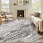 Area Rugs for Living Room: 5X7 Abstract Washable Rug Modern Neutral Large Soft S... - Image 2