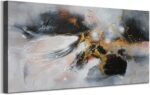 Arjun Abstract Canvas Wall Art Large Framed 48"x24" - Black and White Gold Crack... - Image 2