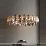 Art Deco Round LED Postmodern Crystal Leaves Chaner Hanging Lamp Lighting Lustre... - Image 2
