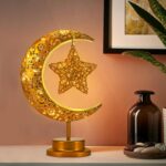 Art Deco Table Lamp, Rattan Star LED Night Light, Moon Lamp with Cordless Design... - Image 2