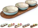 Artena 6oz Turquoise Solid Ceramic Chips and Dip Serving Platter with Acacia Woo... - Image 2