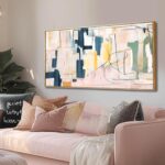 Artexist Large Abstract Canvas Wall Art Pink Painting Yellow Bedroom Decor Navy ... - Image 2