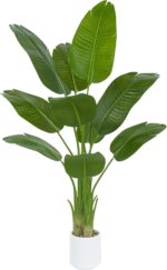 Artificial Bird of Paradise Plant 5FT Fake Palm Tree Feaux Plants in White Pot A... - Image 2