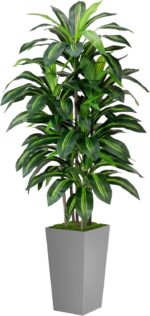 Artificial Dracaena Plant Indoor 5FT - Fake Tree with Gray Tall Planter - Faux Y... - Image 2