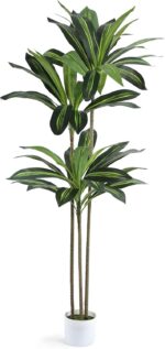 Artificial Dracaena Tree 5FT Fake Plant with White Small Planter Faux Silk Tall ... - Image 2