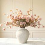 Artificial Flowers for Vase - Beige Silk Mums 10 Long Stems with Eucalyptus, Fau... - Image 2