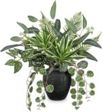 Artificial Greenery Arrangement with Cement Vase, Fake Potted Plants in Rustic J... - Image 2
