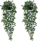 Artificial Hanging Plants, 2pcs artificial plants indoors in pots, Greenery Fake... - Image 2
