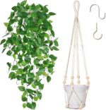Artificial Hanging Plants with Boho Macrame Plant Hanger - Fake Ivy Vines in Pot... - Image 2