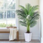 Artificial Palm Tree with White Tall Planter, 5ft Tall Potted Artificial Silk Pa... - Image 2