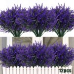 Artificial Plants Outdoor Artificial Lavender Flowers 12 Bundles Outdoor UV Resi... - Image 2