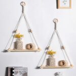 Artilady 2 Pack Wooden Wall Hanging Shelves - Macrame Hanging Plant Shelf Boho, ... - Image 2