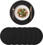 Artoid Mode Black Faux Leather Placemats Set of 6, 15 Inch Waterproof Wipeable H... - Image 2